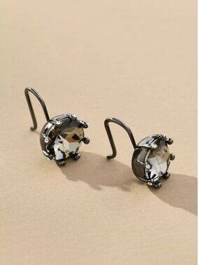 NWT Anthropologie 8 Prong Dark Silver Gunmetal Crystal Drop Earrings OS